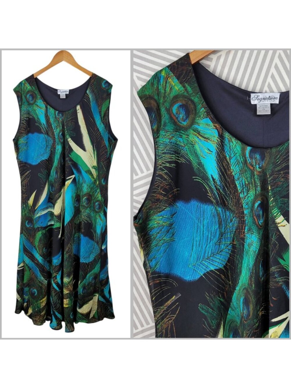 NEW Slip Dress Plus 2X Alt Long Midi Romantic Layered Peacock Feather Vintage